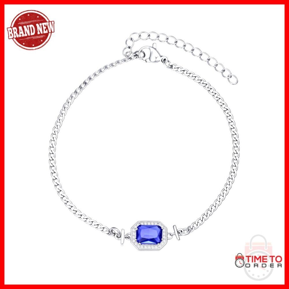 Adjustable Birthstone Bracelet with Cuban Chain, 18k Gold Plated